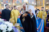 51-Глава Православной Церкви Казахстана и архипастыри Митрополичьего округа совершили воскресную Литургию в главном храме страны