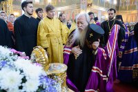 52-Глава Православной Церкви Казахстана и архипастыри Митрополичьего округа совершили воскресную Литургию в главном храме страны