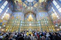 54-Глава Православной Церкви Казахстана и архипастыри Митрополичьего округа совершили воскресную Литургию в главном храме страны