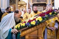33-В неделю по Воздвижении и день памяти благоверных князей Олега Брянского и Михаила Черниговского епископ Усть-Каменогорский и Семипалатинский Амфилохий сослужил митрополиту Александру за Литургией в Вознесенском соборе Южной столицы