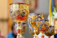 54-В праздник чудотворной Феодоровской иконы Божией Матери Управляющий Усть-Каменогорской и Семипалатинской епархией сослужил митрополиту Александру за Божественной Литургией в Вознесенском соборе Алматы