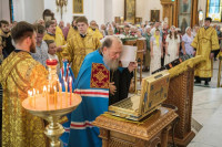 5-В первое воскресенье Успенского поста архиепископ Усть-Каменогорский и Семипалатинский Амфилохий сослужил митрополиту Александру за Божественной Литургией в Благовещенском кафедральном соборе Павлодара